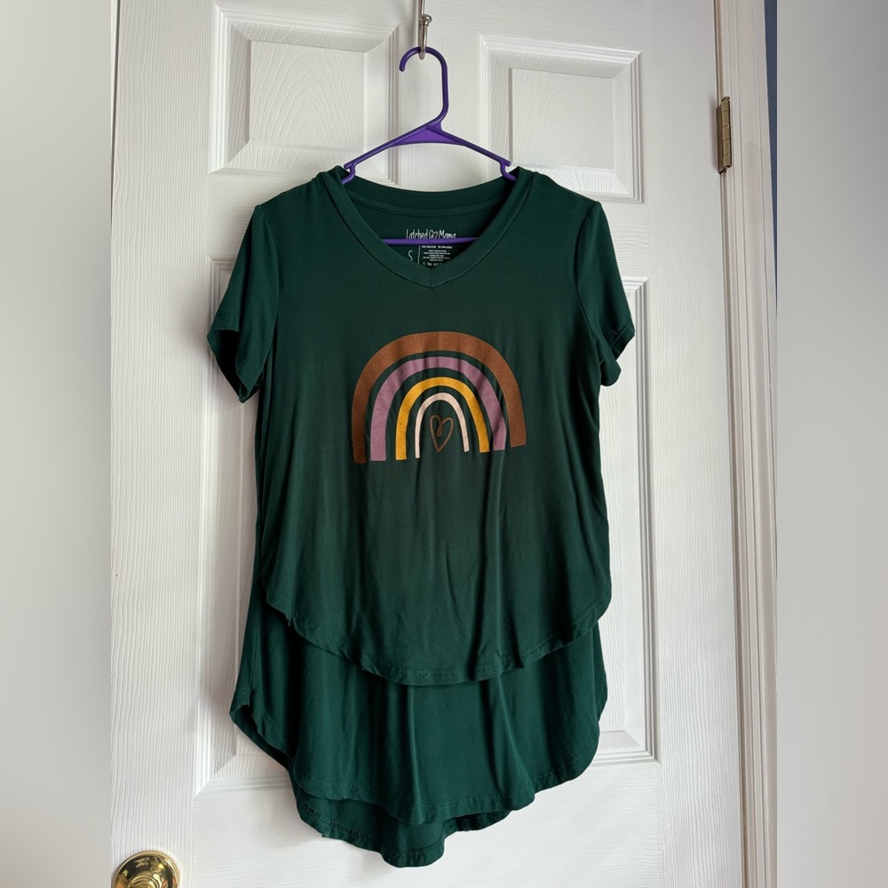 Latched Mama Green Short Sleeve Tee with Rainbow Design